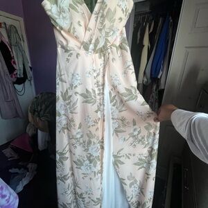 Floral Maxi Dress in Pastel Green and White